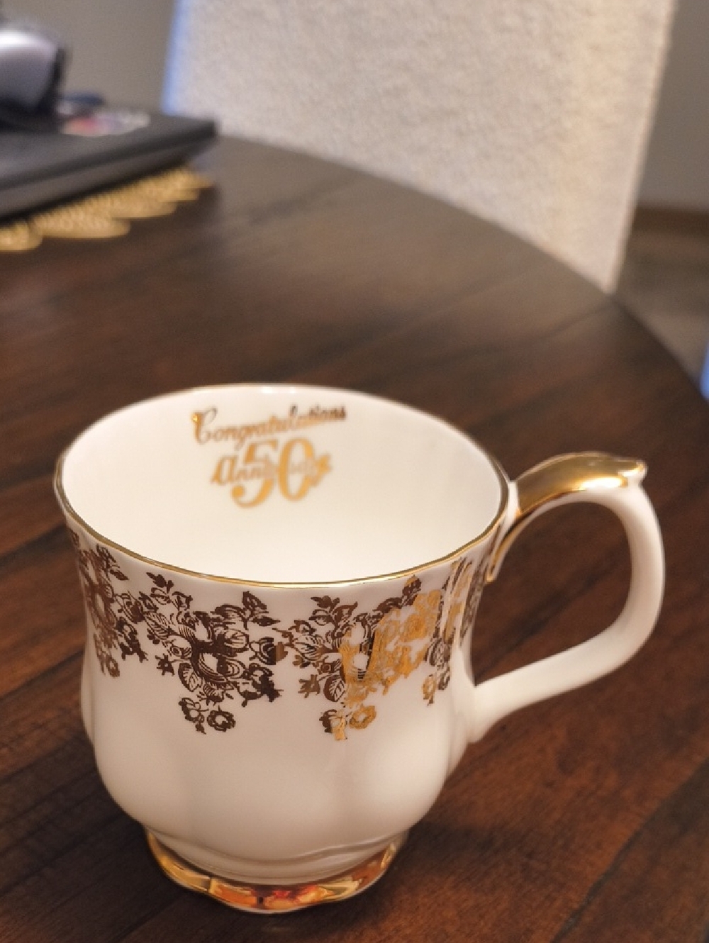 Royal Albert White and Gold Floral 50th Anniversary Teacup